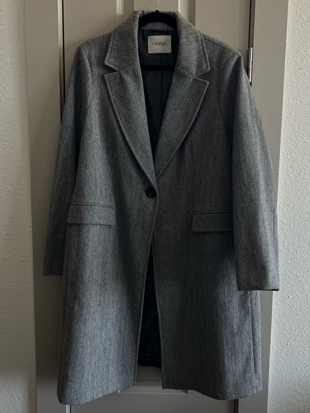 George Gray Herringbone Wool-Blend Coat